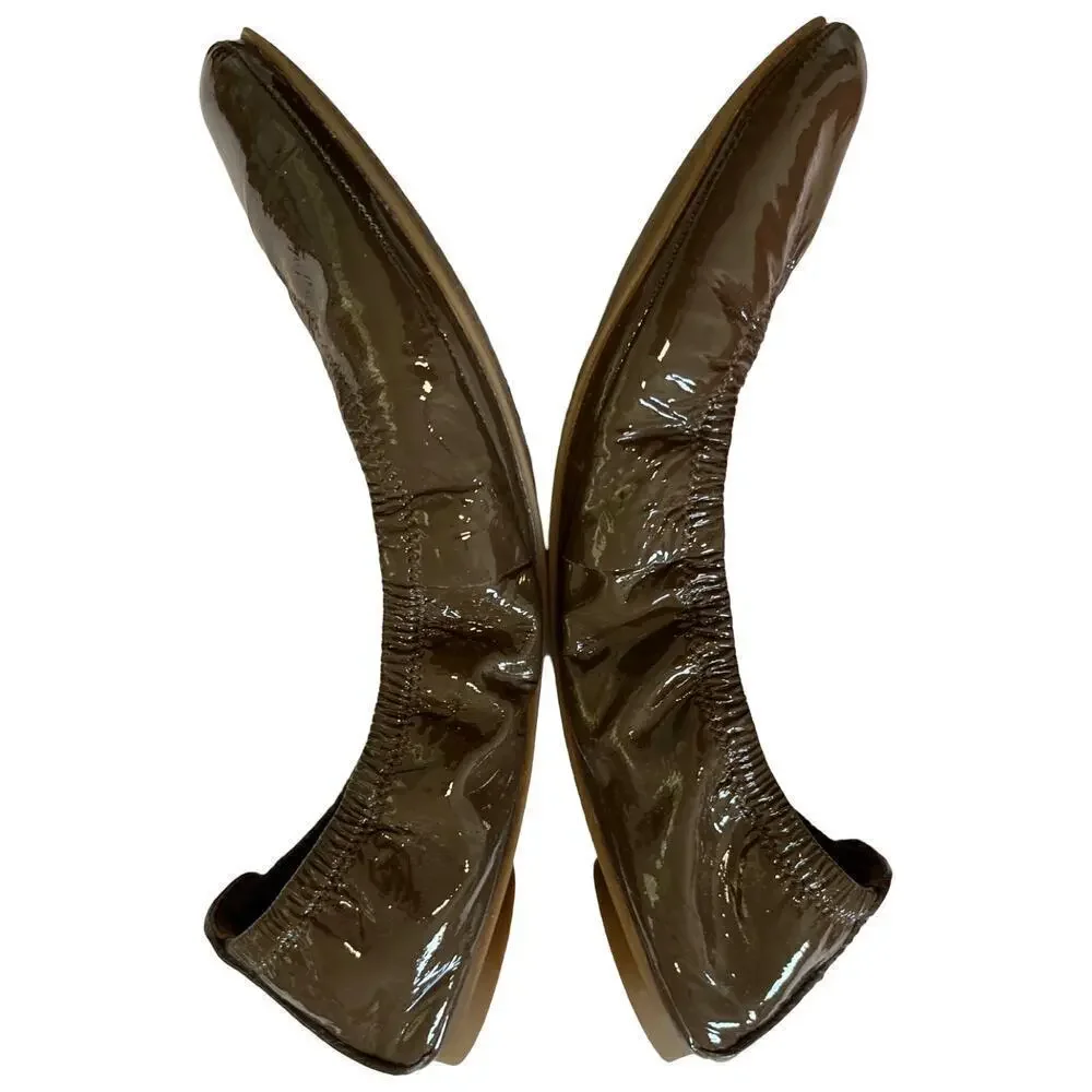 Tory Burch Eddie Ballet Smooth Natplak Flats Size 7.5 Brunette Patent Leather - Picture 4 of 7
